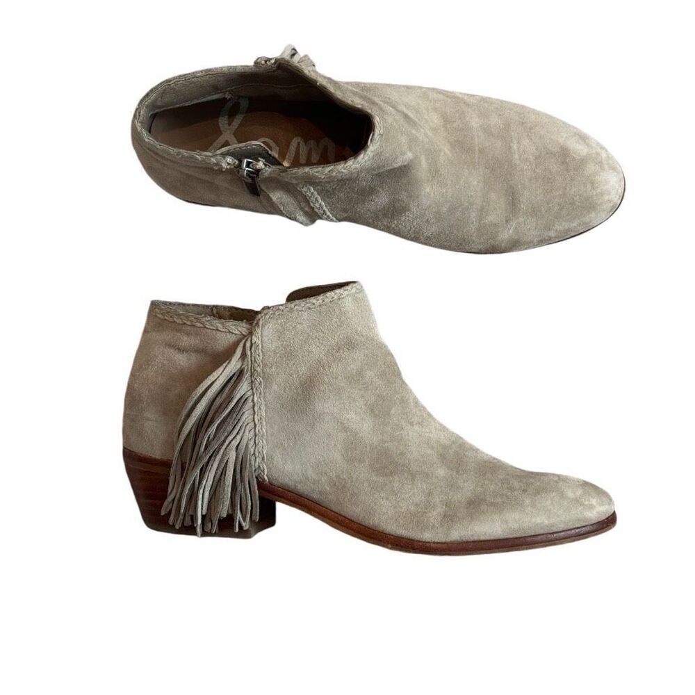 Sam Edelman Paige Fringe Ankle Bootie Women’s 7.5 Grey Suede Leather - Picture 2 of 10